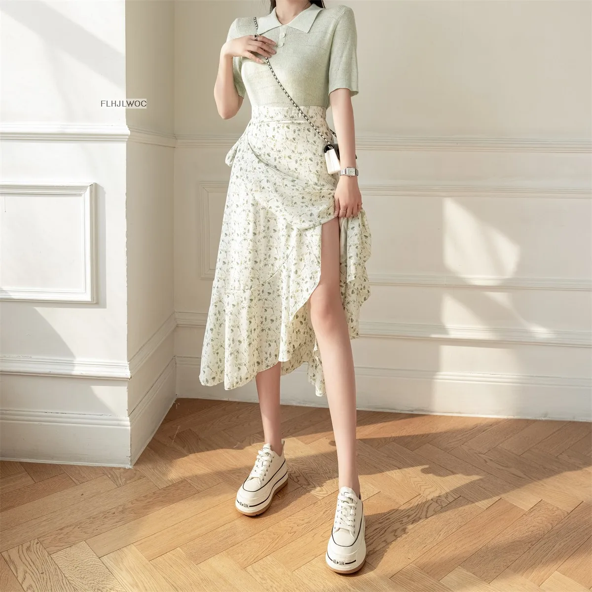 2025 Chic Korea Clothes Summer Women Cute Sweet GIrl Floral Robe Holiday Date High Waist Retro Vintage One-Piece Lace-Up Skirts
