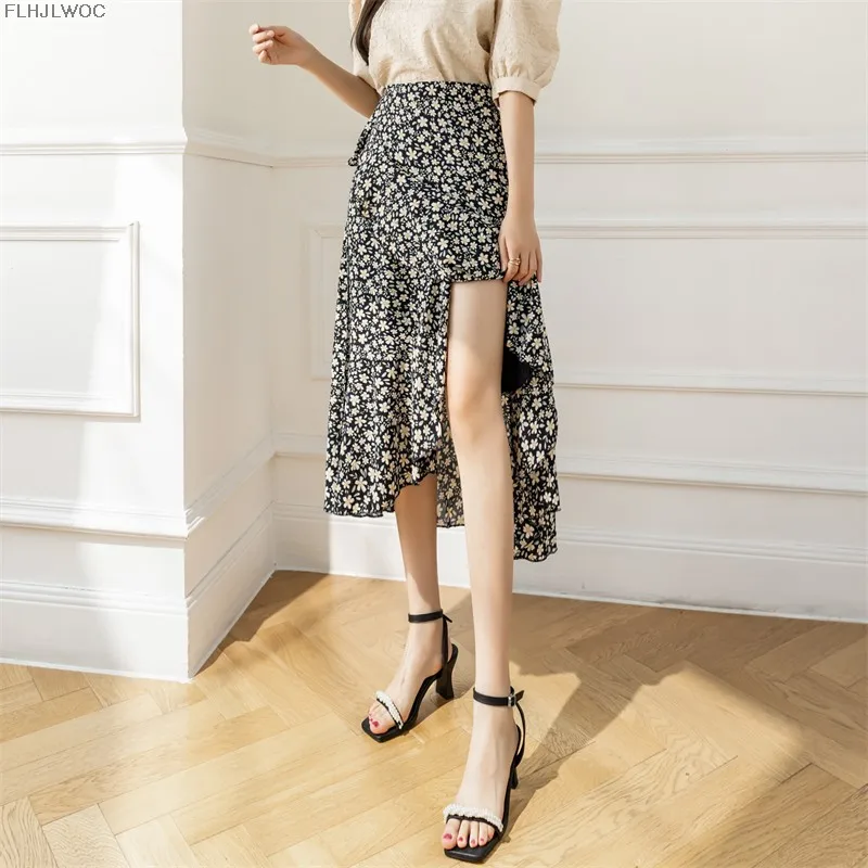 2025 Chic Korea Clothes Summer Women Cute Sweet GIrl Floral Robe Holiday Date High Waist Retro Vintage One-Piece Lace-Up Skirts