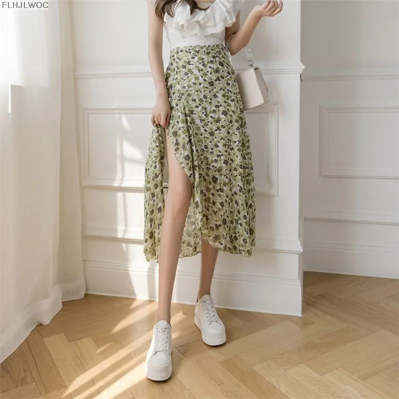 2025 Chic Korea Clothes Summer Women Cute Sweet GIrl Floral Robe Holiday Date High Waist Retro Vintage One-Piece Lace-Up Skirts