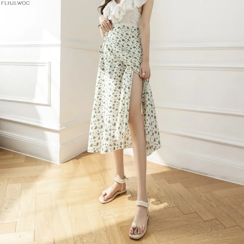 2025 Chic Korea Clothes Summer Women Cute Sweet GIrl Floral Robe Holiday Date High Waist Retro Vintage One-Piece Lace-Up Skirts