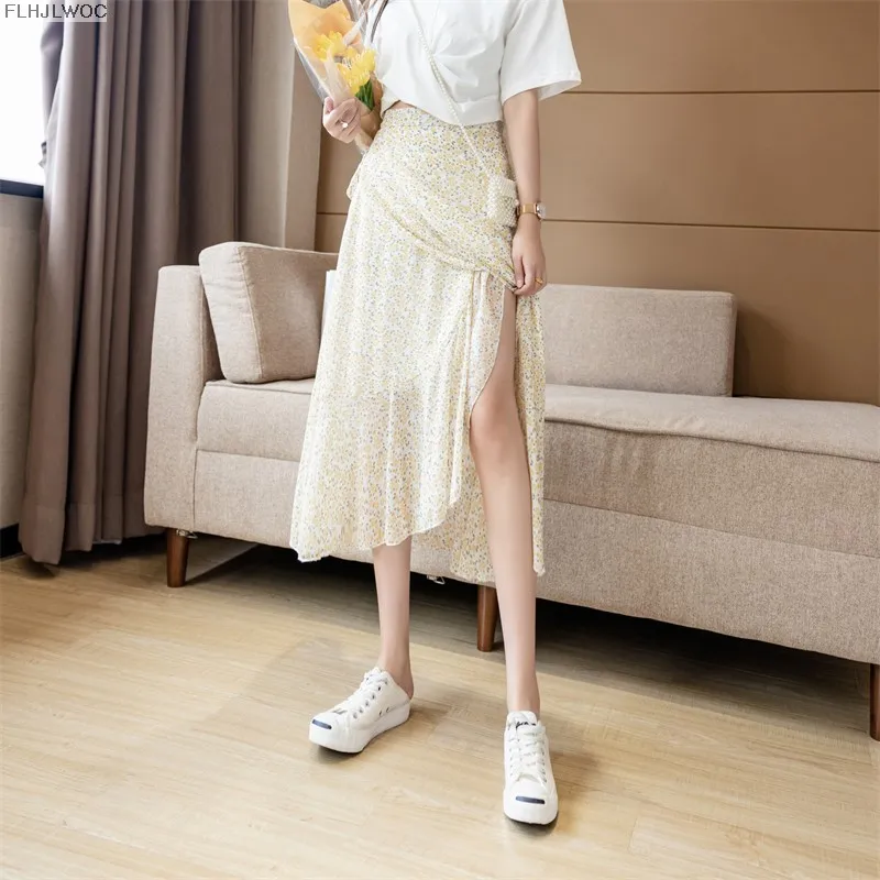 2025 Chic Korea Clothes Summer Women Cute Sweet GIrl Floral Robe Holiday Date High Waist Retro Vintage One-Piece Lace-Up Skirts