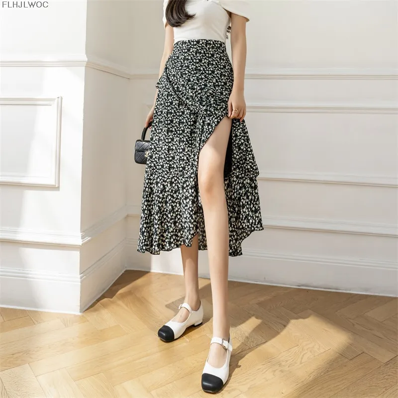 2025 Chic Korea Clothes Summer Women Cute Sweet GIrl Floral Robe Holiday Date High Waist Retro Vintage One-Piece Lace-Up Skirts