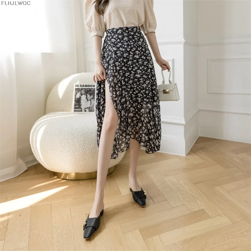 2025 Chic Korea Clothes Summer Women Cute Sweet GIrl Floral Robe Holiday Date High Waist Retro Vintage One-Piece Lace-Up Skirts