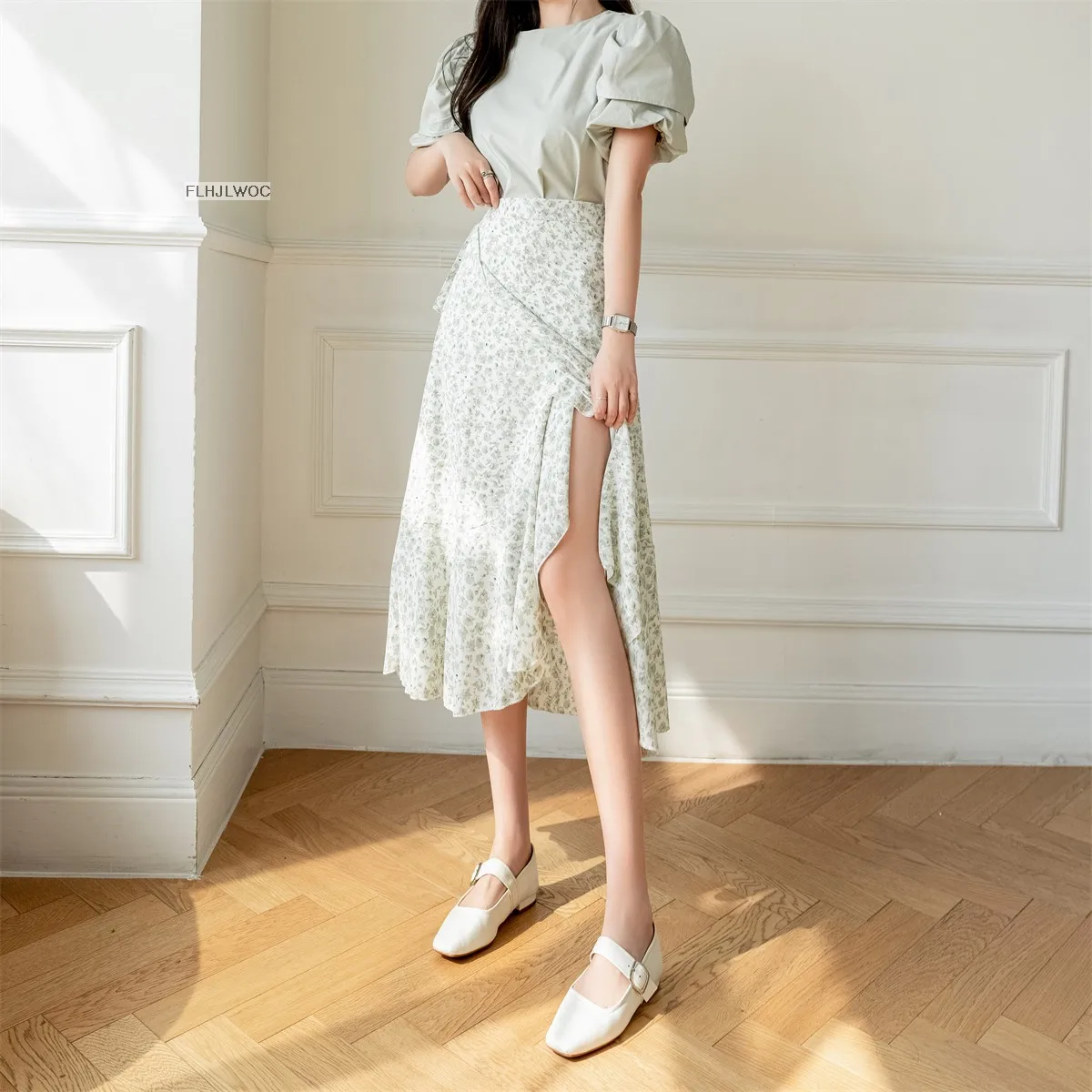 2025 Chic Korea Clothes Summer Women Cute Sweet GIrl Floral Robe Holiday Date High Waist Retro Vintage One-Piece Lace-Up Skirts
