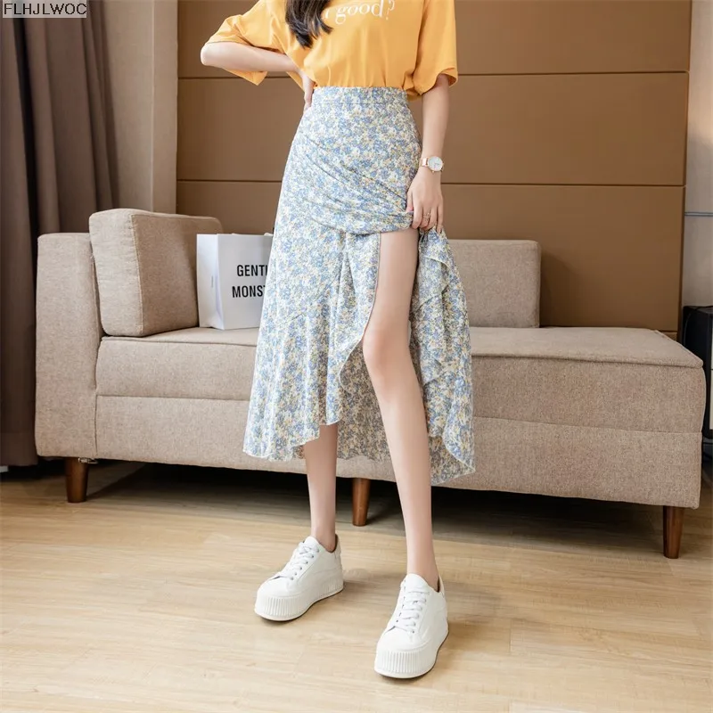 2025 Chic Korea Clothes Summer Women Cute Sweet GIrl Floral Robe Holiday Date High Waist Retro Vintage One-Piece Lace-Up Skirts