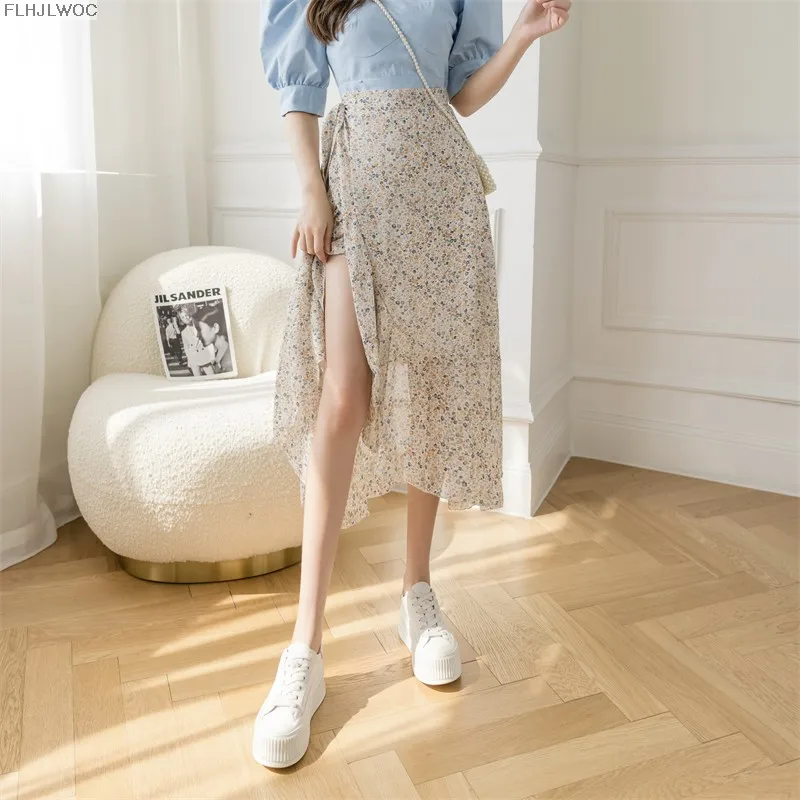 2025 Chic Korea Clothes Summer Women Cute Sweet GIrl Floral Robe Holiday Date High Waist Retro Vintage One-Piece Lace-Up Skirts