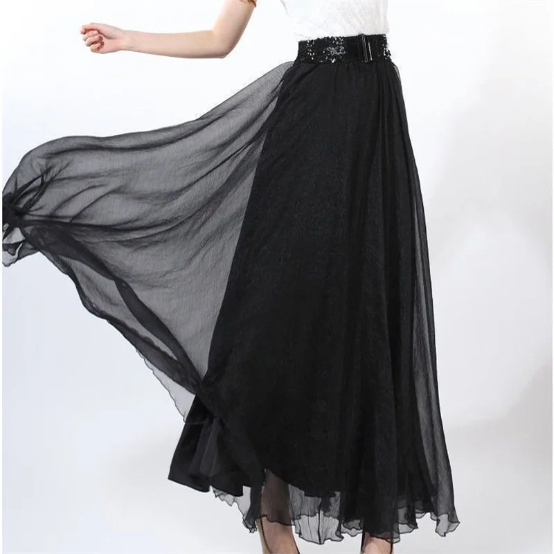 Women Skirts New 2026 Summer Elastic waist Elegant Seaside Holiday Skirt Bohemian Long Skirt Big Skirt Chiffon Beach Skirt Femme