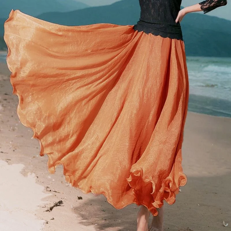 Women Skirts New 2026 Summer Elastic waist Elegant Seaside Holiday Skirt Bohemian Long Skirt Big Skirt Chiffon Beach Skirt Femme