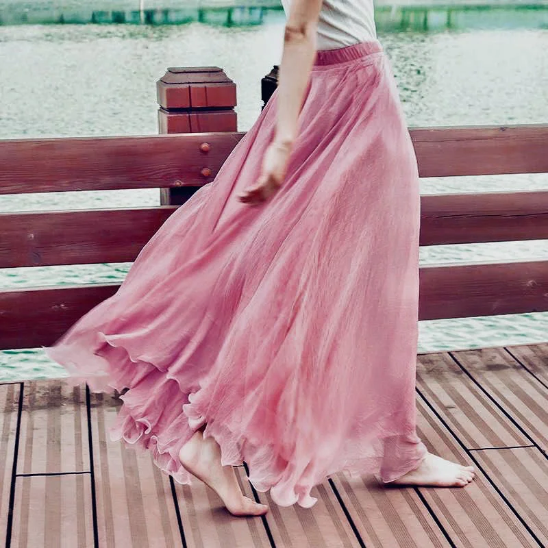 Women Skirts New 2026 Summer Elastic waist Elegant Seaside Holiday Skirt Bohemian Long Skirt Big Skirt Chiffon Beach Skirt Femme