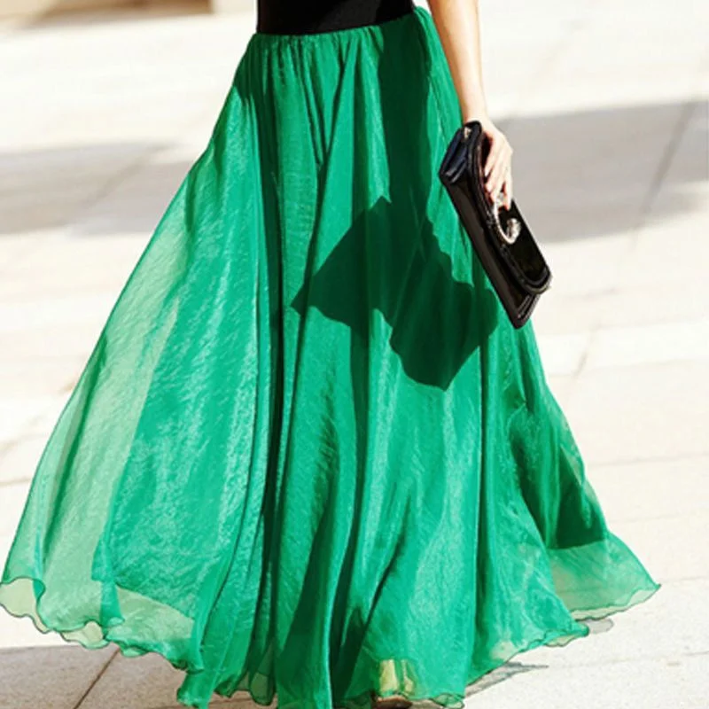 Women Skirts New 2026 Summer Elastic waist Elegant Seaside Holiday Skirt Bohemian Long Skirt Big Skirt Chiffon Beach Skirt Femme