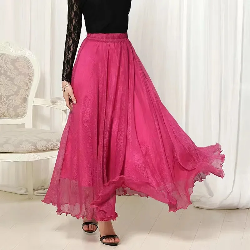 Women Skirts New 2026 Summer Elastic waist Elegant Seaside Holiday Skirt Bohemian Long Skirt Big Skirt Chiffon Beach Skirt Femme