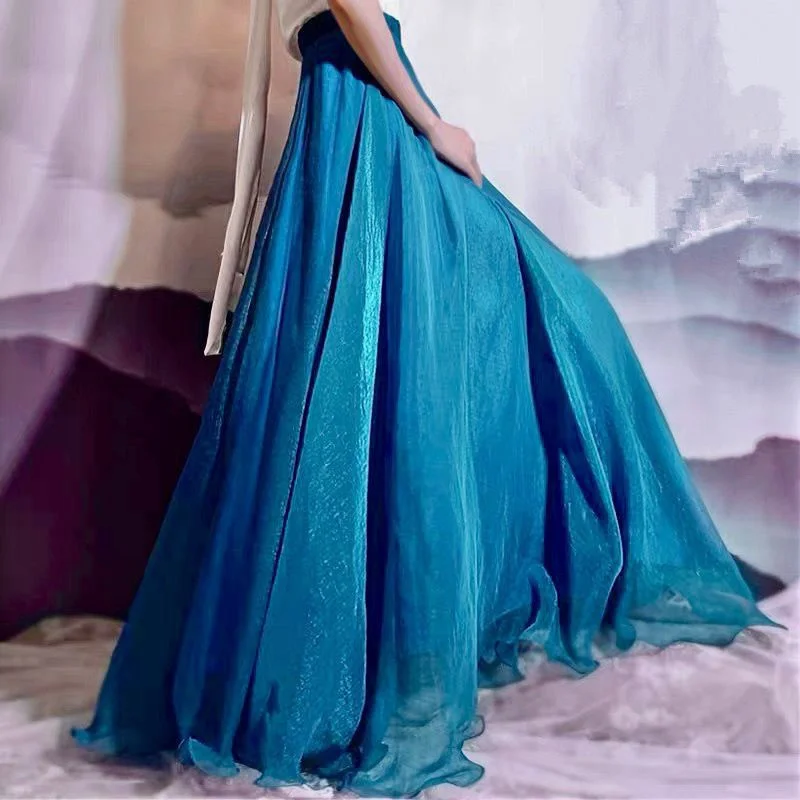 Women Skirts New 2026 Summer Elastic waist Elegant Seaside Holiday Skirt Bohemian Long Skirt Big Skirt Chiffon Beach Skirt Femme