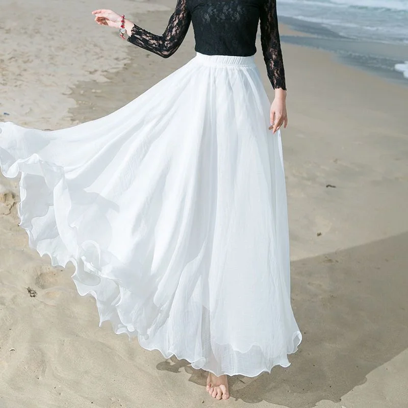 Women Skirts New 2026 Summer Elastic waist Elegant Seaside Holiday Skirt Bohemian Long Skirt Big Skirt Chiffon Beach Skirt Femme