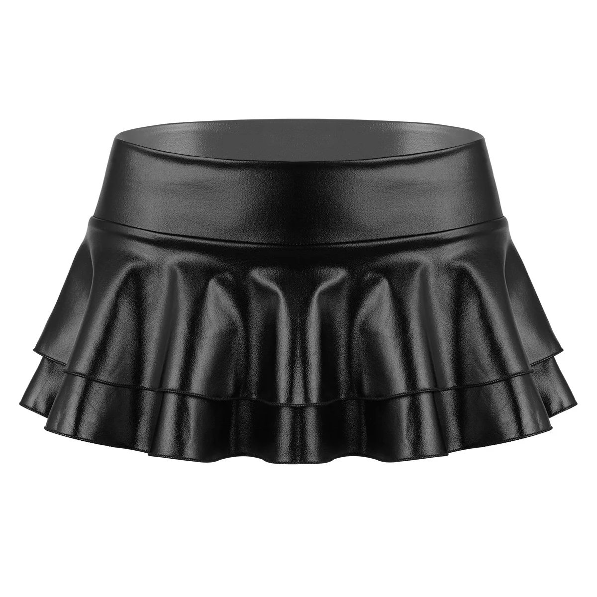 DPOIS Women Shiny Metallic Pleated Mini Skirt Adult Low Rise Elastic Skirts Ruffled Dance Costume Rave Carnival Festival Clothes
