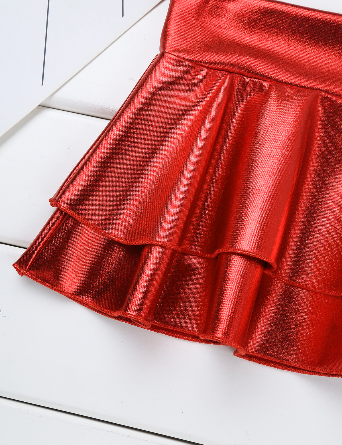 DPOIS Women Shiny Metallic Pleated Mini Skirt Adult Low Rise Elastic Skirts Ruffled Dance Costume Rave Carnival Festival Clothes