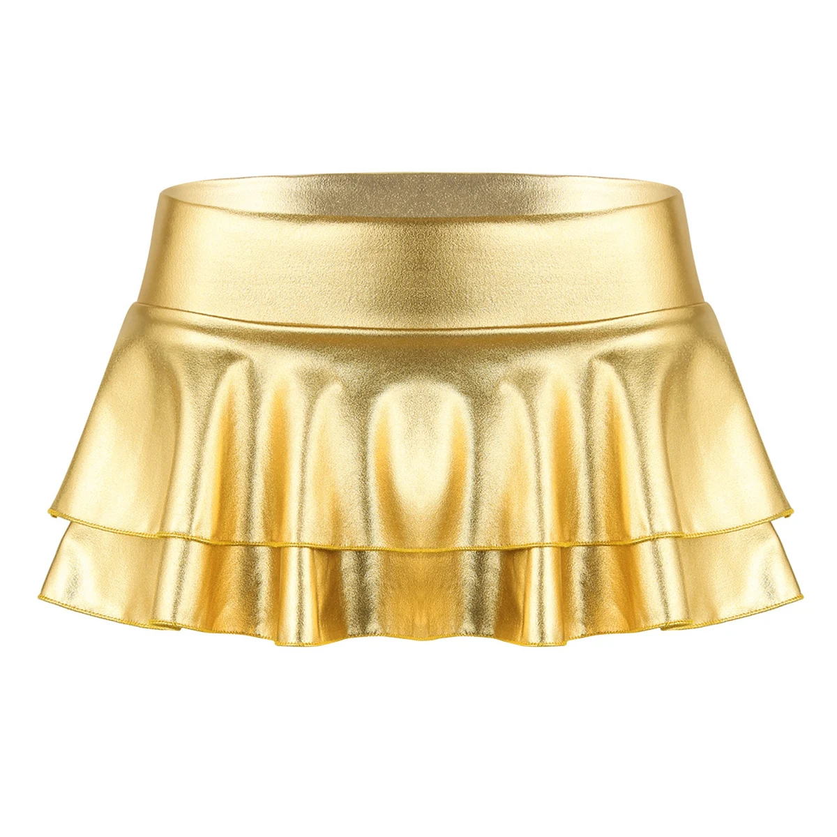 DPOIS Women Shiny Metallic Pleated Mini Skirt Adult Low Rise Elastic Skirts Ruffled Dance Costume Rave Carnival Festival Clothes