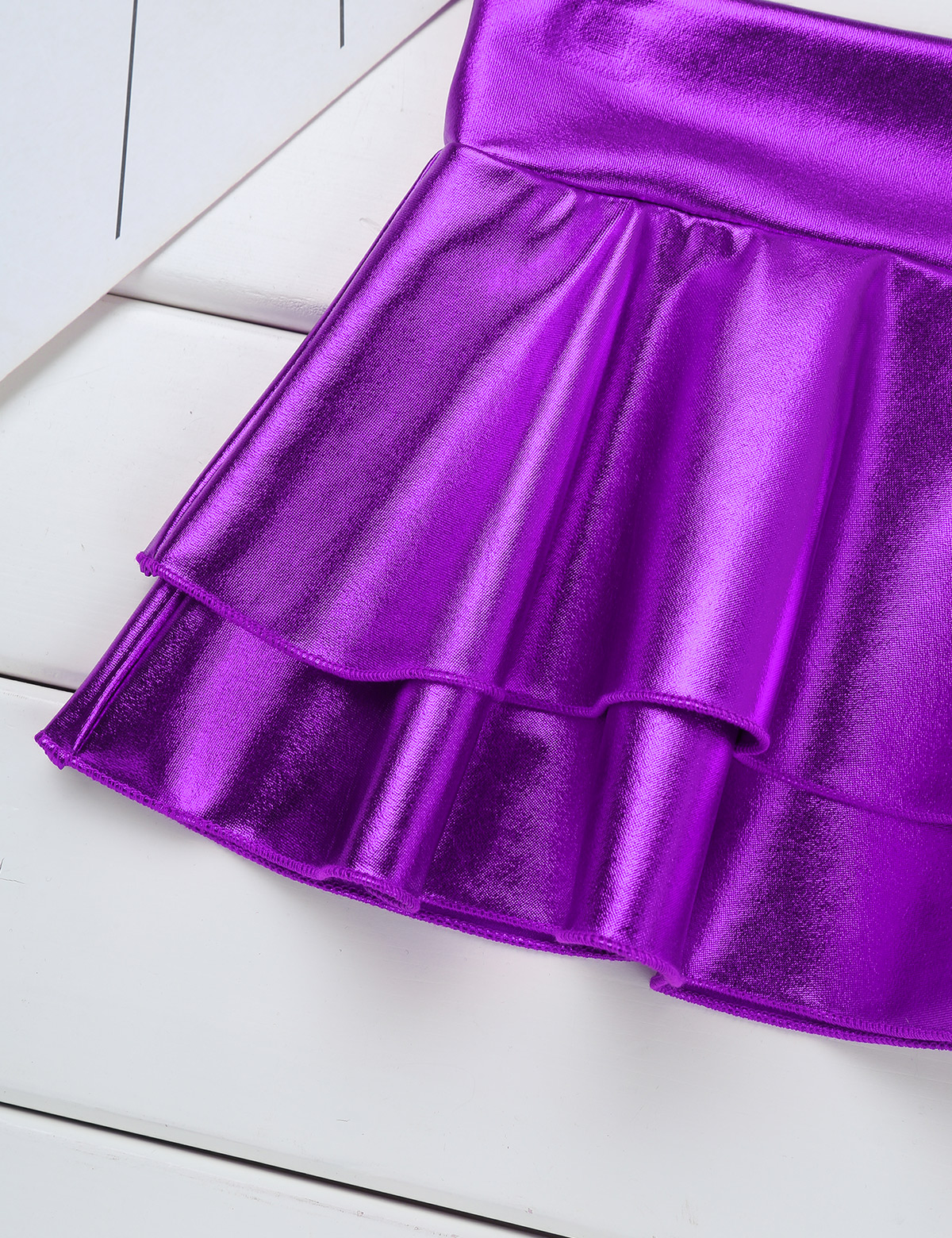 DPOIS Women Shiny Metallic Pleated Mini Skirt Adult Low Rise Elastic Skirts Ruffled Dance Costume Rave Carnival Festival Clothes