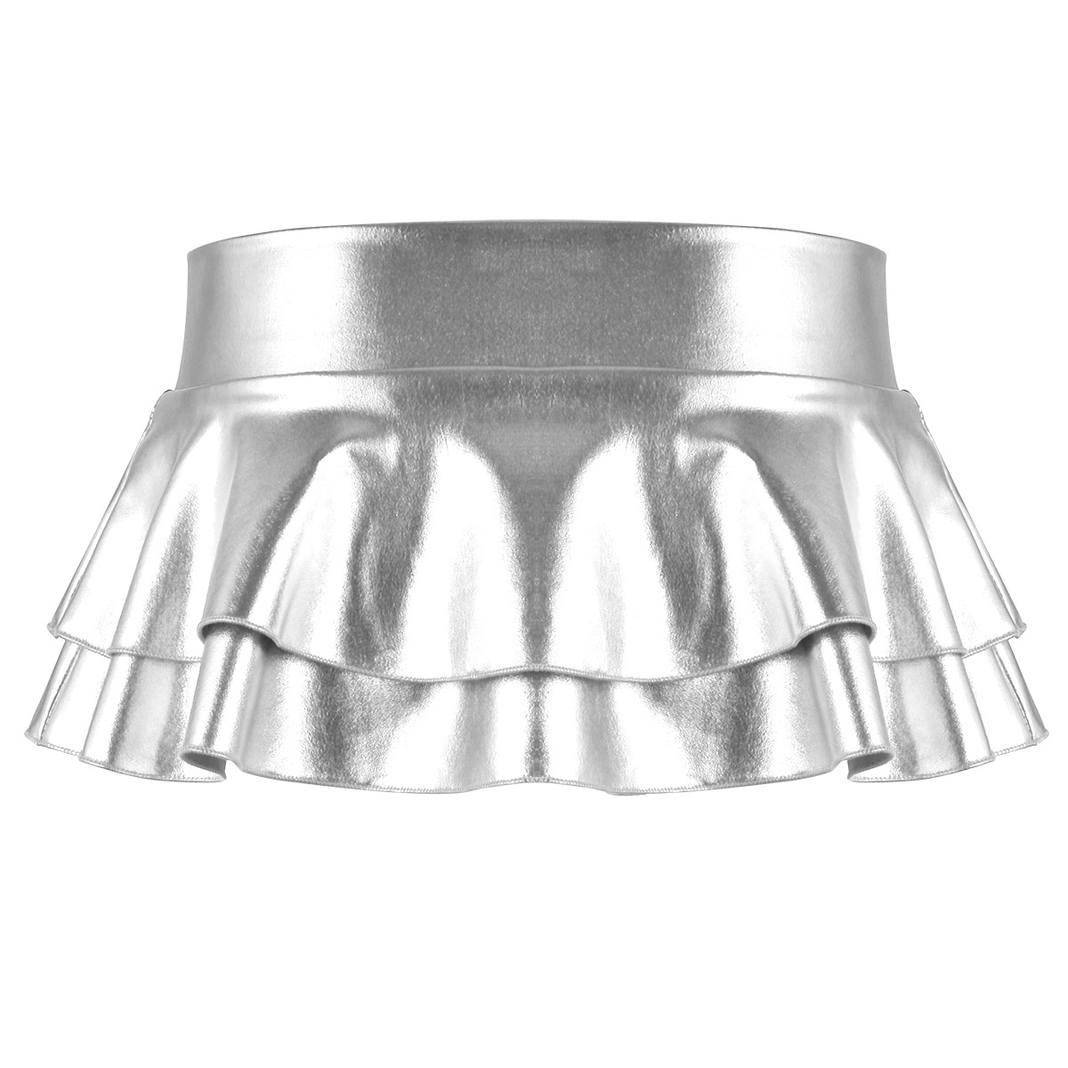 DPOIS Women Shiny Metallic Pleated Mini Skirt Adult Low Rise Elastic Skirts Ruffled Dance Costume Rave Carnival Festival Clothes