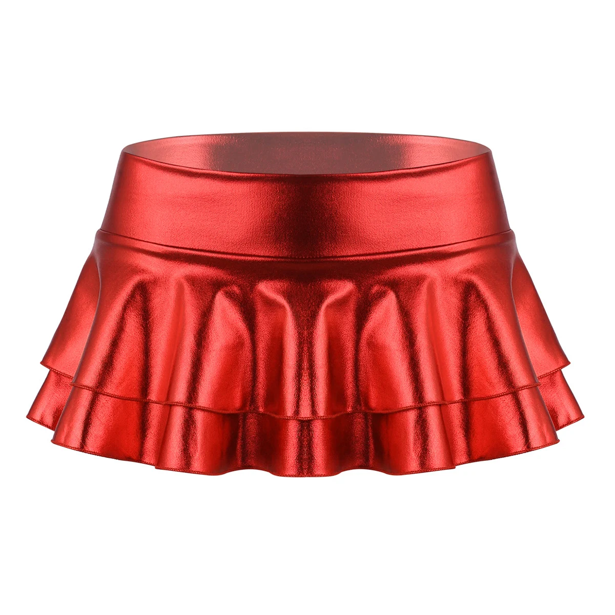 DPOIS Women Shiny Metallic Pleated Mini Skirt Adult Low Rise Elastic Skirts Ruffled Dance Costume Rave Carnival Festival Clothes