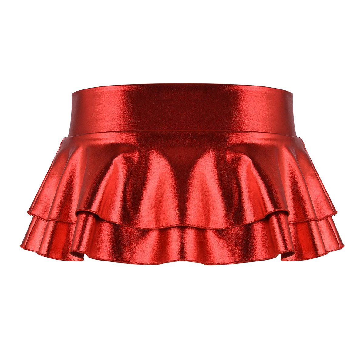 DPOIS Women Shiny Metallic Pleated Mini Skirt Adult Low Rise Elastic Skirts Ruffled Dance Costume Rave Carnival Festival Clothes