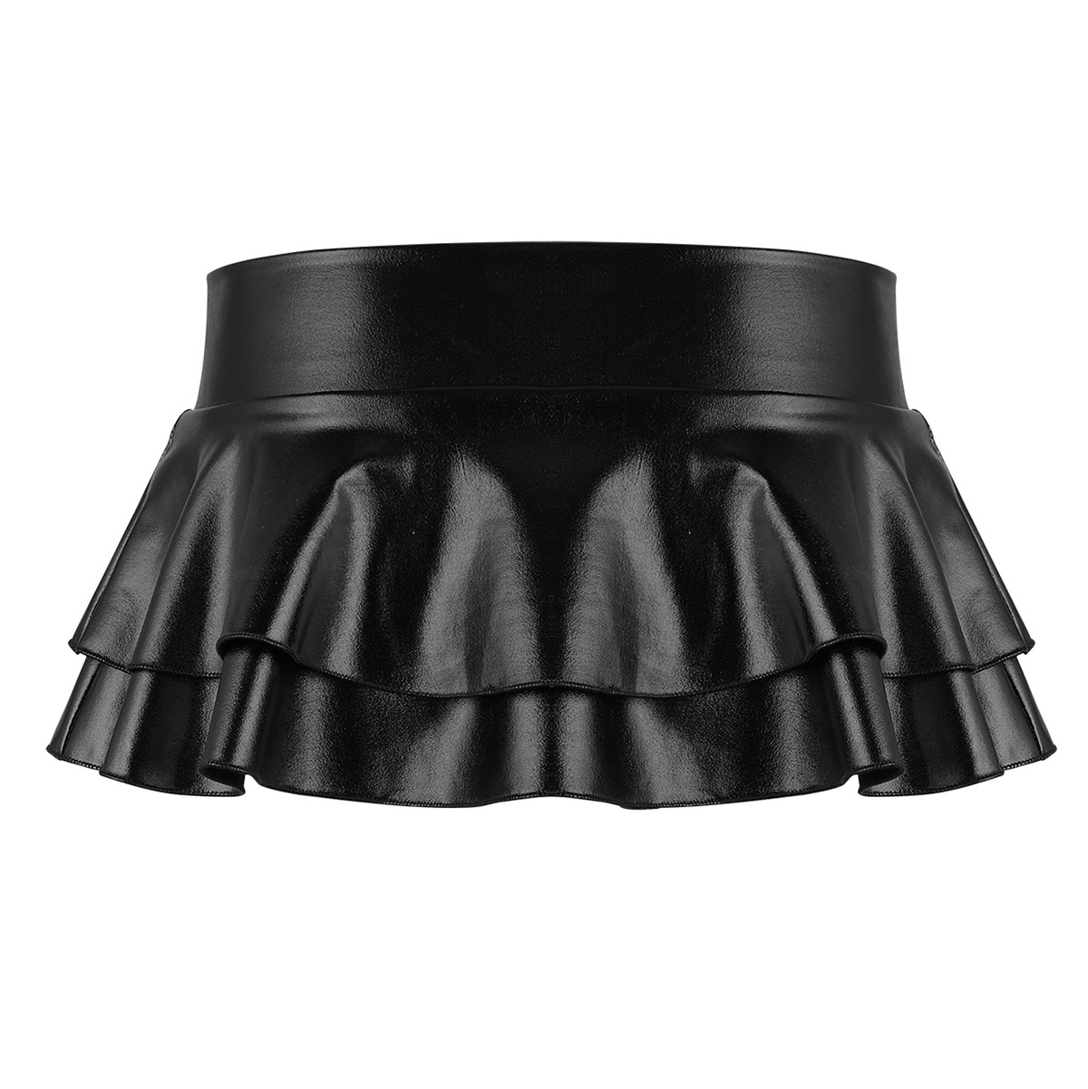 DPOIS Women Shiny Metallic Pleated Mini Skirt Adult Low Rise Elastic Skirts Ruffled Dance Costume Rave Carnival Festival Clothes