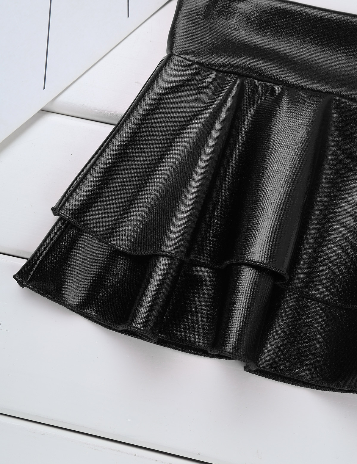DPOIS Women Shiny Metallic Pleated Mini Skirt Adult Low Rise Elastic Skirts Ruffled Dance Costume Rave Carnival Festival Clothes