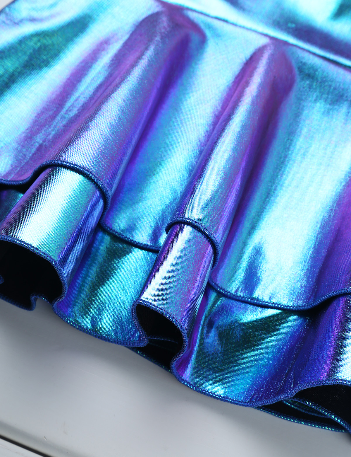 DPOIS Women Shiny Metallic Pleated Mini Skirt Adult Low Rise Elastic Skirts Ruffled Dance Costume Rave Carnival Festival Clothes