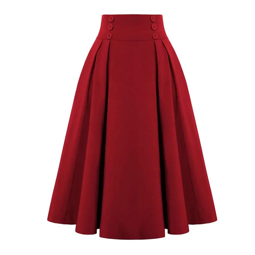 Fashion Women Skirt Elastic High Waist A-Line Midi Skirt Contrast Color Plaid Print Large Hem Mid-Calf Length Skirt