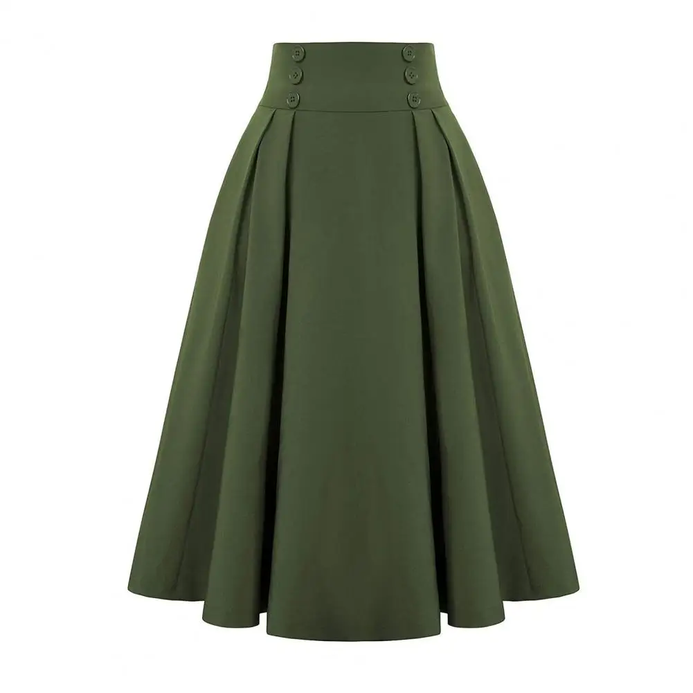Fashion Women Skirt Elastic High Waist A-Line Midi Skirt Contrast Color Plaid Print Large Hem Mid-Calf Length Skirt