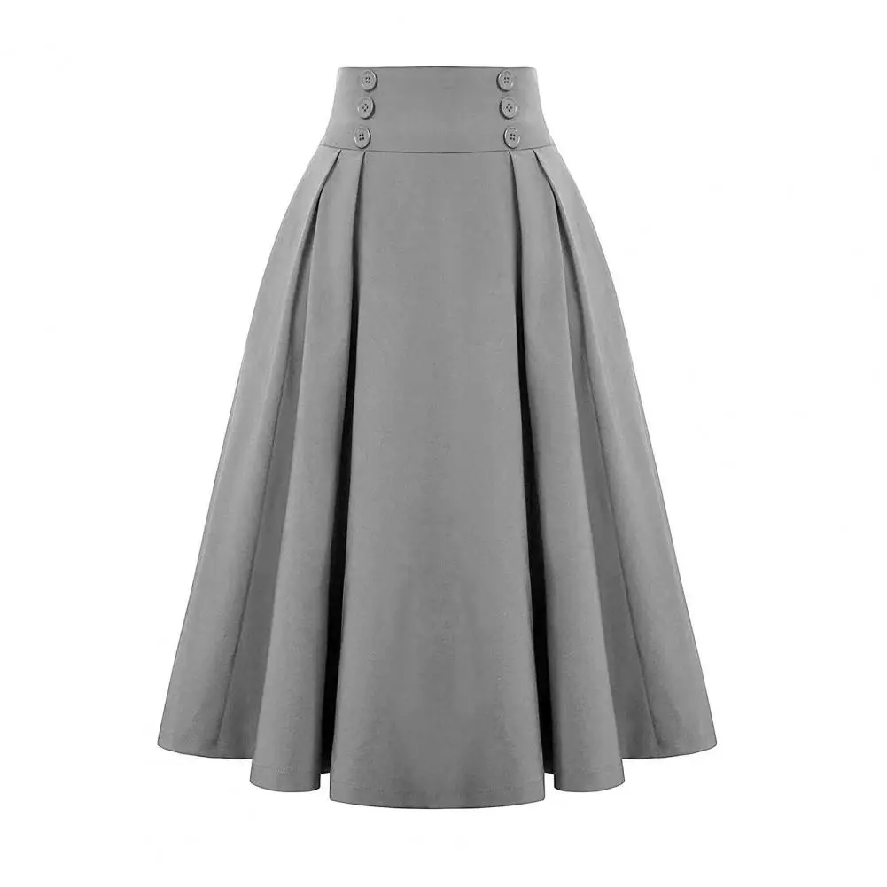 Fashion Women Skirt Elastic High Waist A-Line Midi Skirt Contrast Color Plaid Print Large Hem Mid-Calf Length Skirt