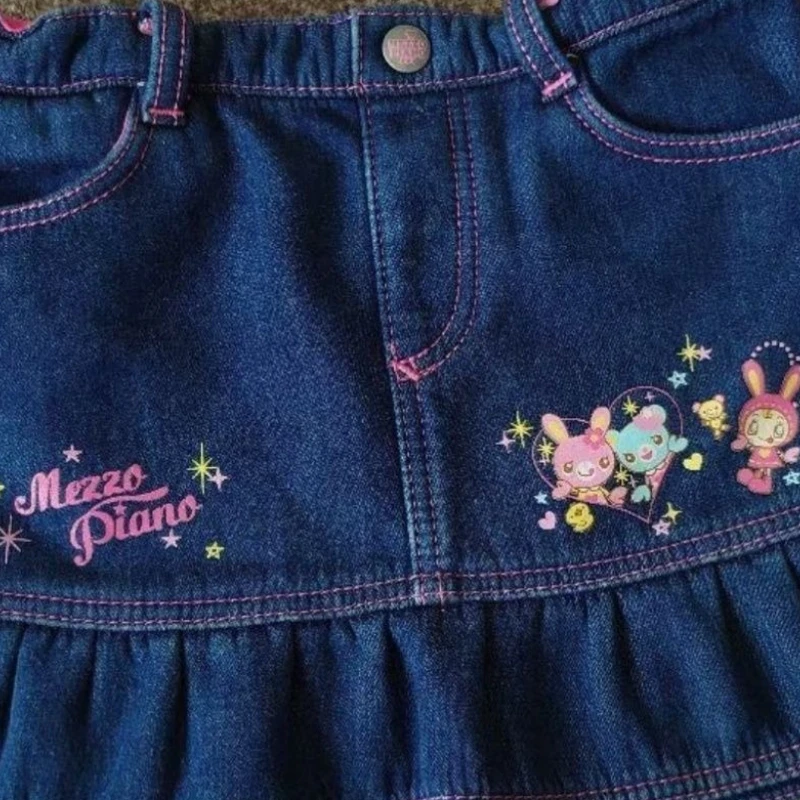 Japanese Kawaii Lolita Style Denim Skirt Women Sweet Cute Cartoon Embroidery A Line Pleated Skirt Y2k Aesthetic Party Mini Skirt