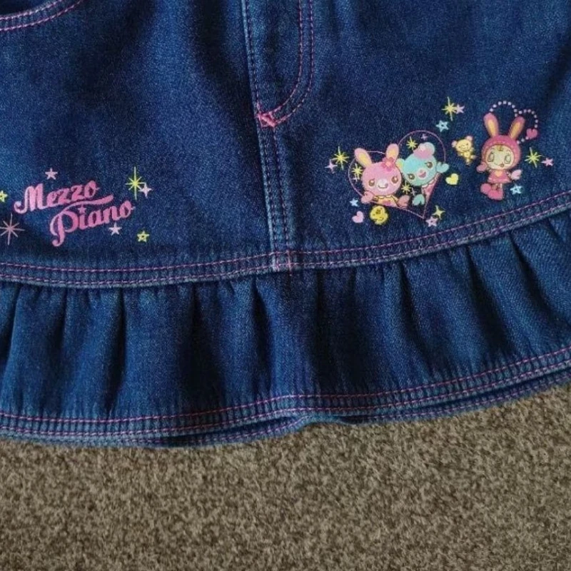 Japanese Kawaii Lolita Style Denim Skirt Women Sweet Cute Cartoon Embroidery A Line Pleated Skirt Y2k Aesthetic Party Mini Skirt