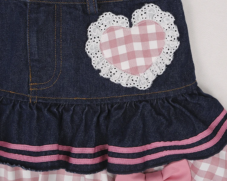 2025 Sweet Lolita Mini Denim Skirts Women Gothic Lace Plaid Hearts Ruffles Jk Skirt Japanese Girls Sexy Y2k Punk Tiered Skirt