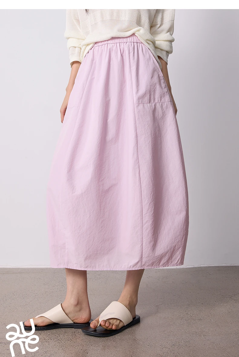 TOYOUTH Women Skirt 2026 Summer New High Waist Hip Covering Slimming Dopamine Wrinkled Cocoon Shape Casual Skirts