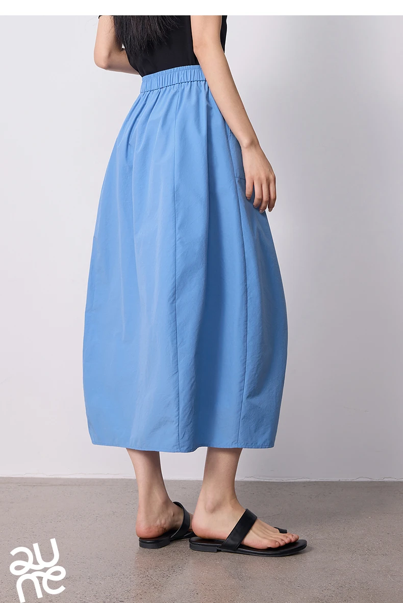TOYOUTH Women Skirt 2026 Summer New High Waist Hip Covering Slimming Dopamine Wrinkled Cocoon Shape Casual Skirts