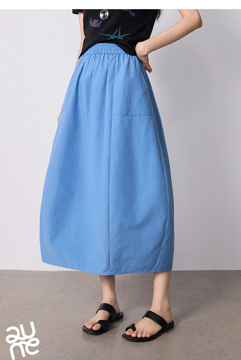 TOYOUTH Women Skirt 2026 Summer New High Waist Hip Covering Slimming Dopamine Wrinkled Cocoon Shape Casual Skirts