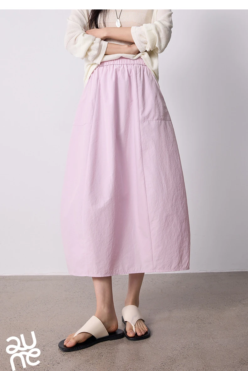 TOYOUTH Women Skirt 2026 Summer New High Waist Hip Covering Slimming Dopamine Wrinkled Cocoon Shape Casual Skirts