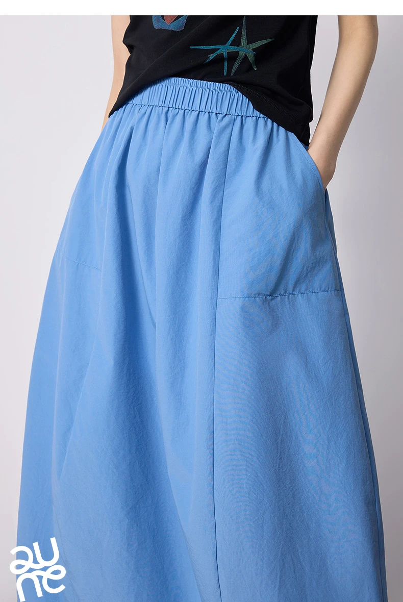 TOYOUTH Women Skirt 2026 Summer New High Waist Hip Covering Slimming Dopamine Wrinkled Cocoon Shape Casual Skirts