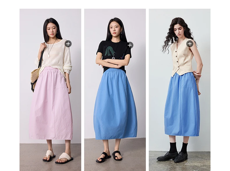 TOYOUTH Women Skirt 2026 Summer New High Waist Hip Covering Slimming Dopamine Wrinkled Cocoon Shape Casual Skirts