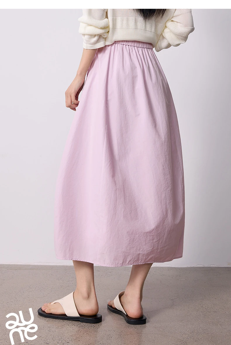 TOYOUTH Women Skirt 2026 Summer New High Waist Hip Covering Slimming Dopamine Wrinkled Cocoon Shape Casual Skirts