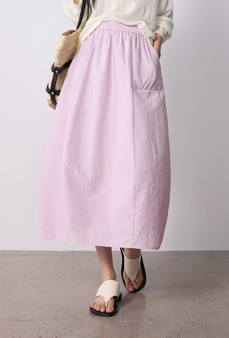 TOYOUTH Women Skirt 2026 Summer New High Waist Hip Covering Slimming Dopamine Wrinkled Cocoon Shape Casual Skirts