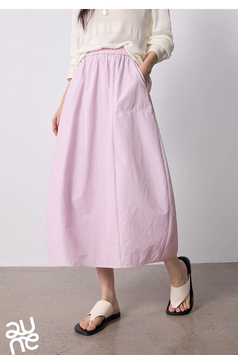 TOYOUTH Women Skirt 2026 Summer New High Waist Hip Covering Slimming Dopamine Wrinkled Cocoon Shape Casual Skirts