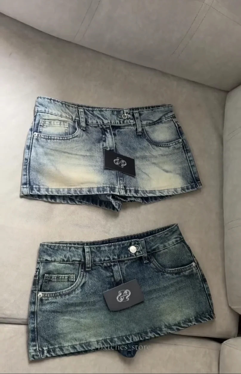 Women Summer Low Waist Vintage Denim Mini Skirts Fashion Y2k Clothes A Line Blue Slim Cute Sexy Short Interno Jeans Skirt Female