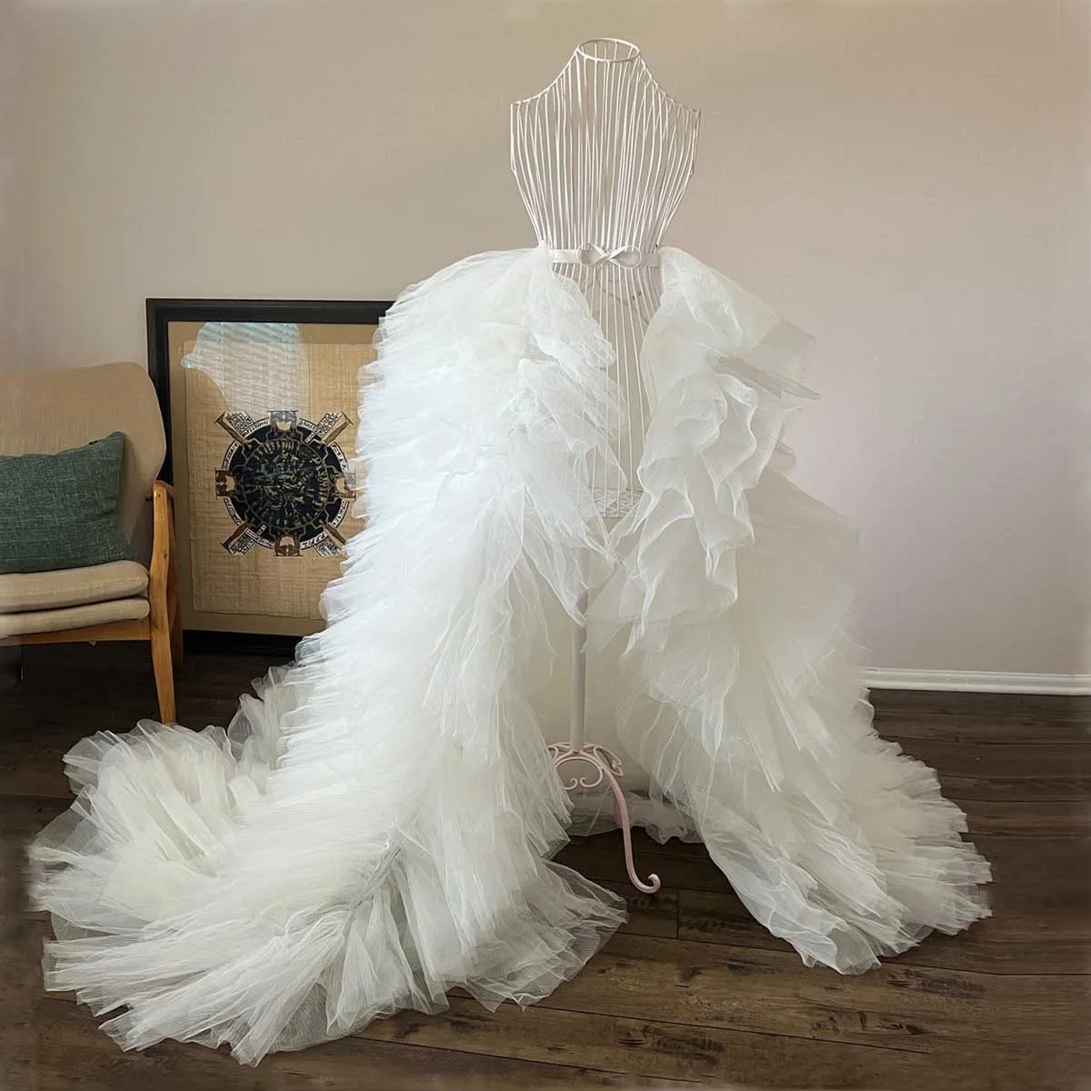 Elegance Ruffle Tulle Overskirts Customized Puffy Tiered Wedding Train Bridal Skirt Sweep Train Detachable Train Skirt for Dress