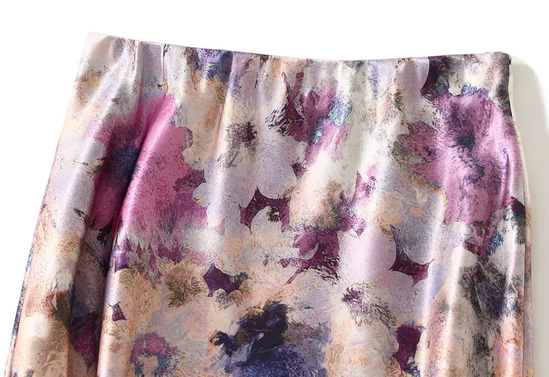 Women Luxury Pastel Floral Satin Long Skirts 2026 Spring Summer High Waist Elegant Chic Faldas