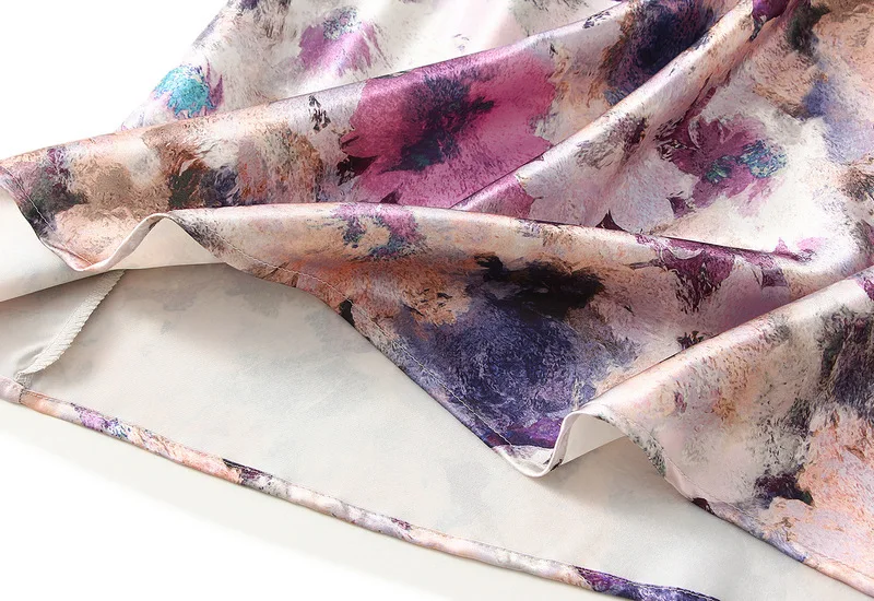 Women Luxury Pastel Floral Satin Long Skirts 2026 Spring Summer High Waist Elegant Chic Faldas