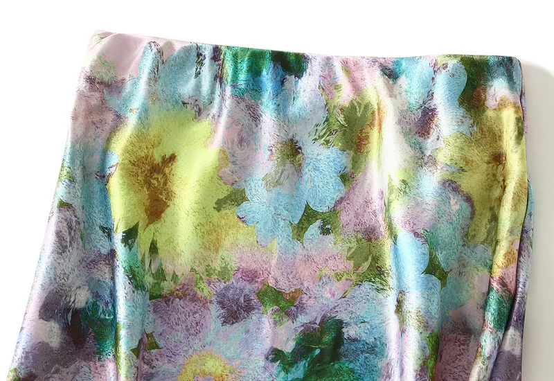 Women Luxury Pastel Floral Satin Long Skirts 2026 Spring Summer High Waist Elegant Chic Faldas