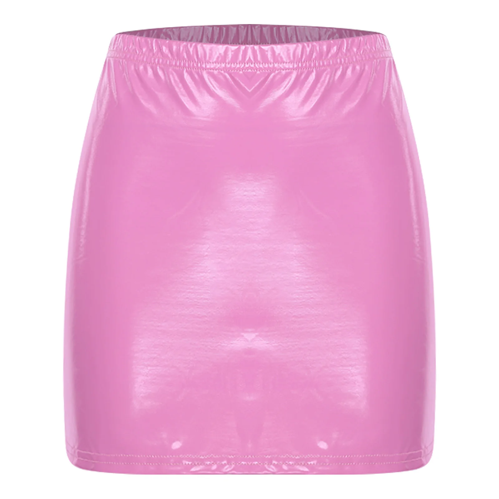 Women Pencil Skirt Wet Look Latex Skirt Patent Leather Elastic Waistband Miniskirt Solid Color Sexy Shiny Skirts Glossy Clubwear