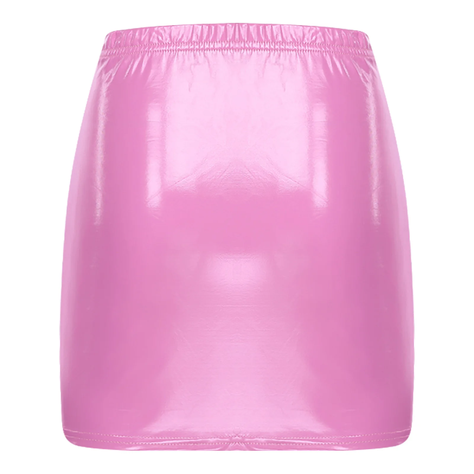 Women Pencil Skirt Wet Look Latex Skirt Patent Leather Elastic Waistband Miniskirt Solid Color Sexy Shiny Skirts Glossy Clubwear