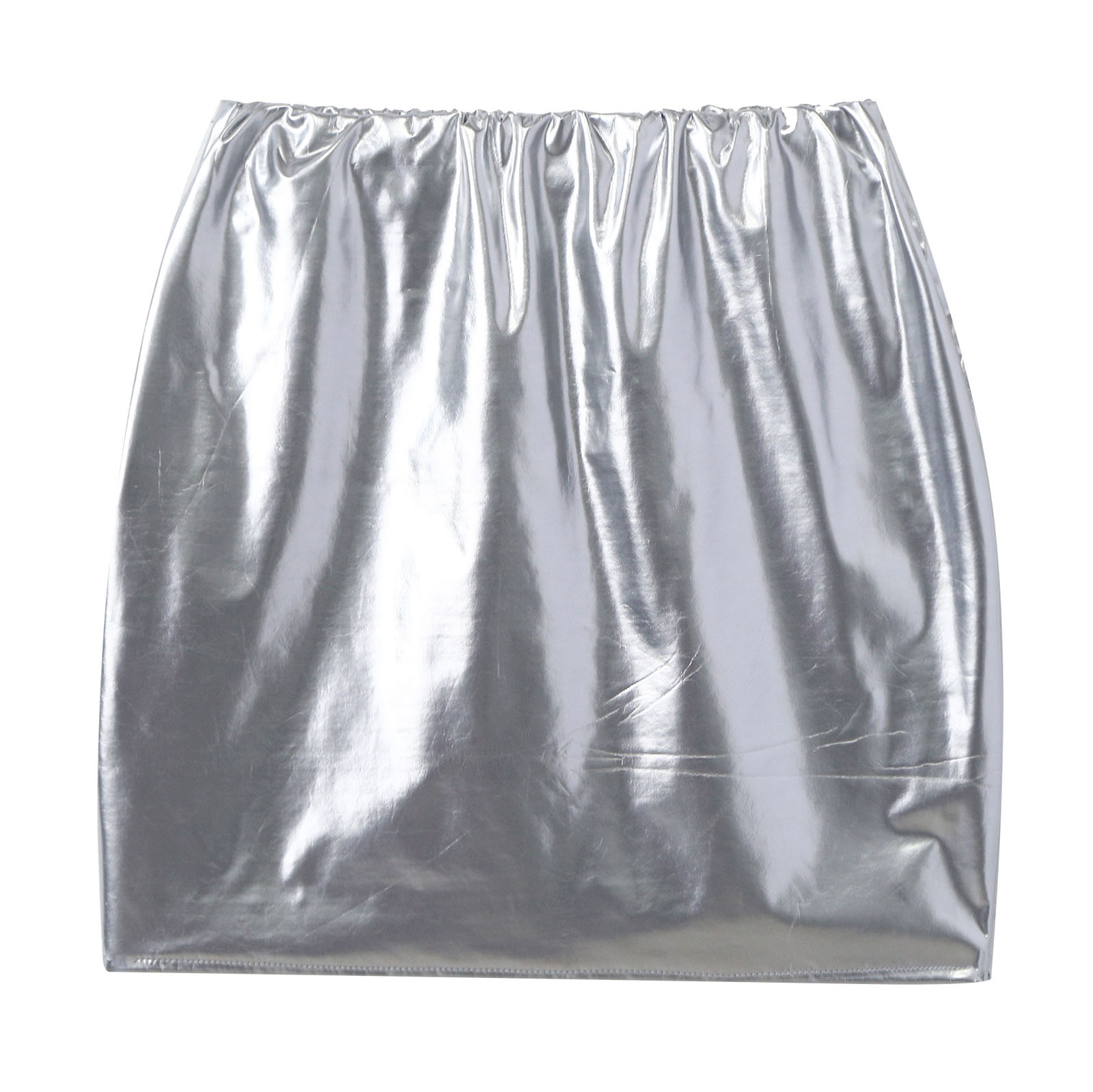 Women Pencil Skirt Wet Look Latex Skirt Patent Leather Elastic Waistband Miniskirt Solid Color Sexy Shiny Skirts Glossy Clubwear